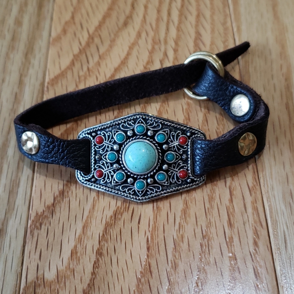 Lucky brand leather cuff turquoise bracelet